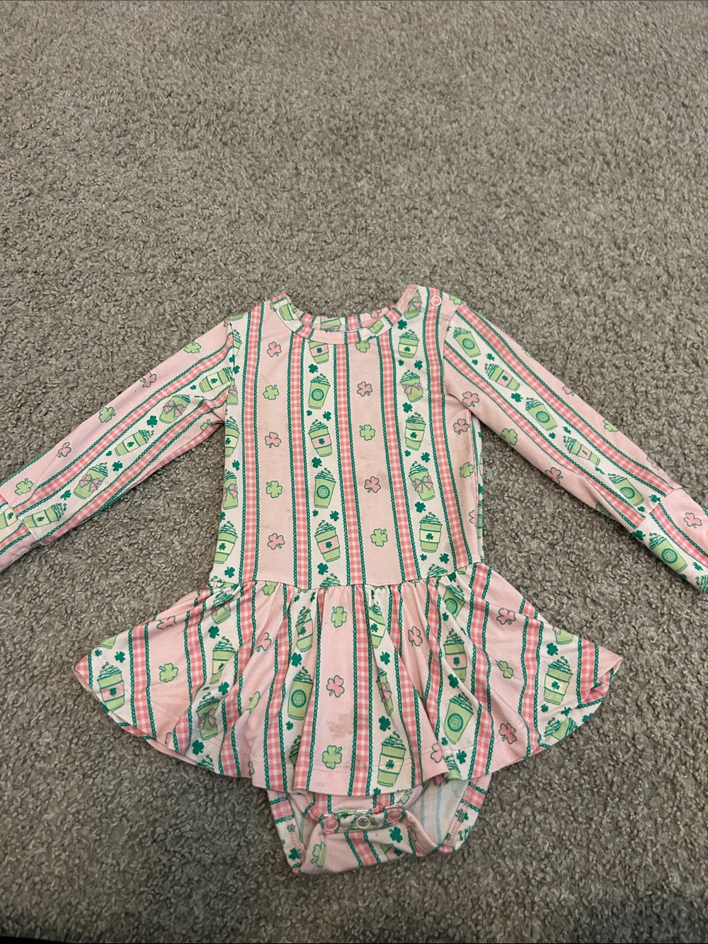 Girls' Pink & Green Long-Sleeve Peplum Dress Bodysuit